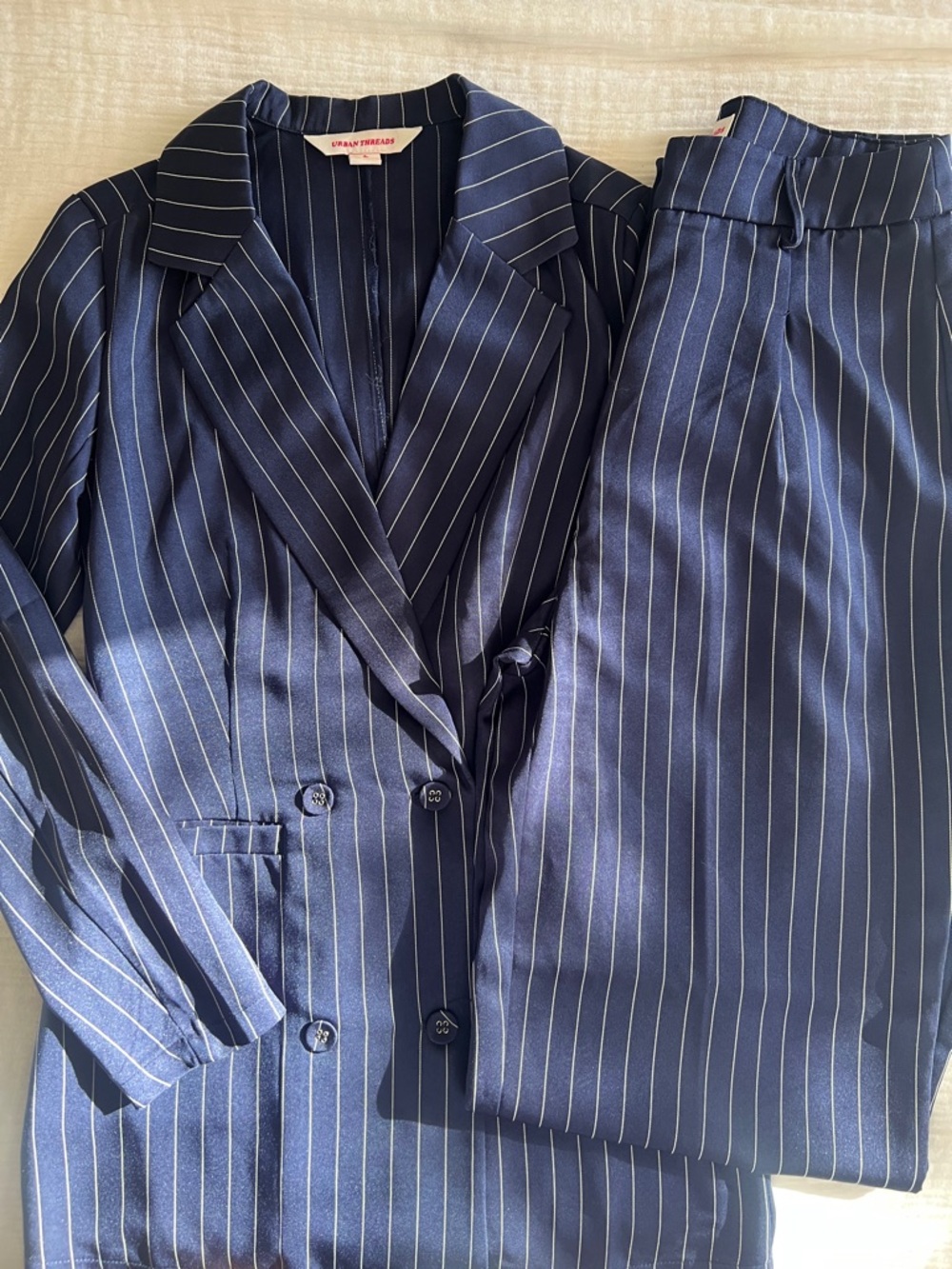 ASOS Navy Pinstripe Blazer & Pant Set UK6/US2